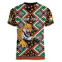 Personalized Niger Women V-Neck T-Shirt Leopard Ankara African Pattern - Wonder Print Shop
