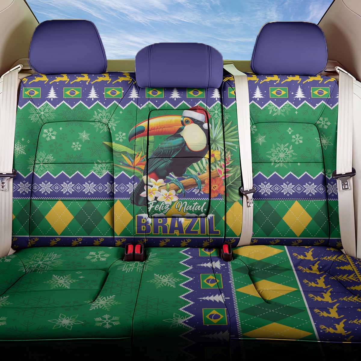 Brazil Christmas Back Car Seat Cover Toco Toucan Feliz Natal - Wonder Print Shop