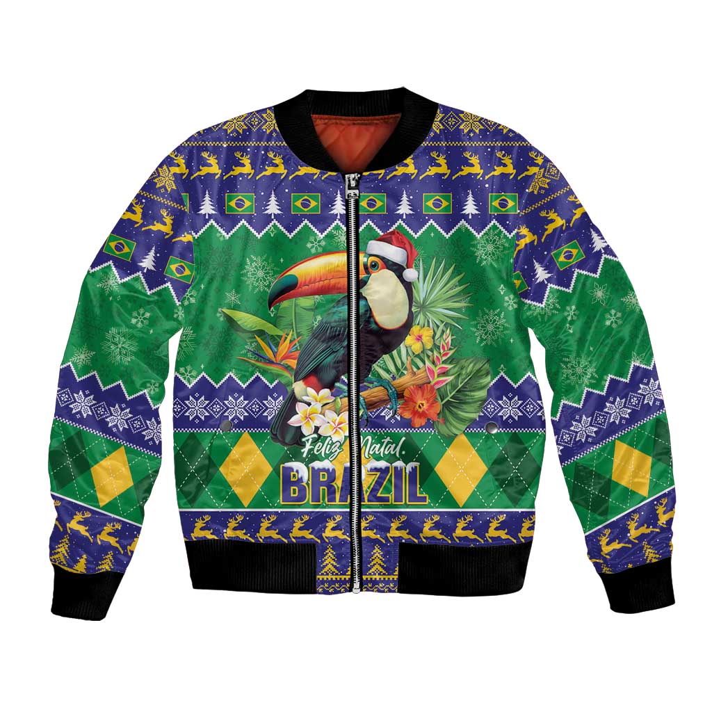 Brazil Christmas Bomber Jacket Toco Toucan Feliz Natal - Wonder Print Shop