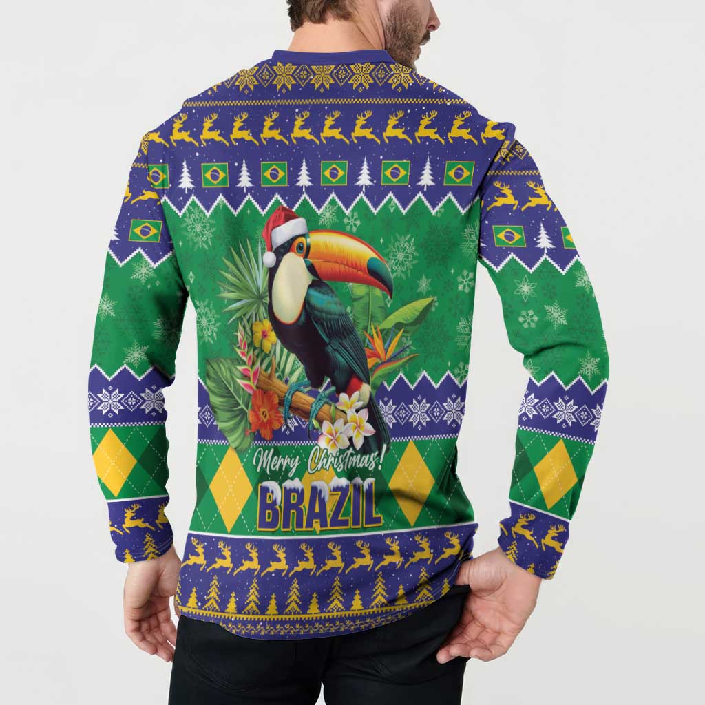 Brazil Christmas Button Sweatshirt Toco Toucan Feliz Natal - Wonder Print Shop