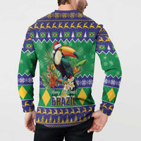 Brazil Christmas Button Sweatshirt Toco Toucan Feliz Natal - Wonder Print Shop