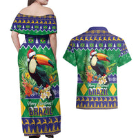 Brazil Christmas Couples Matching Off Shoulder Maxi Dress and Hawaiian Shirt Toco Toucan Feliz Natal - Wonder Print Shop