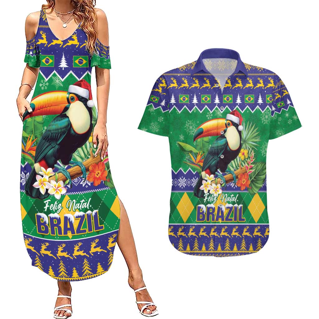 Brazil Christmas Couples Matching Summer Maxi Dress and Hawaiian Shirt Toco Toucan Feliz Natal - Wonder Print Shop