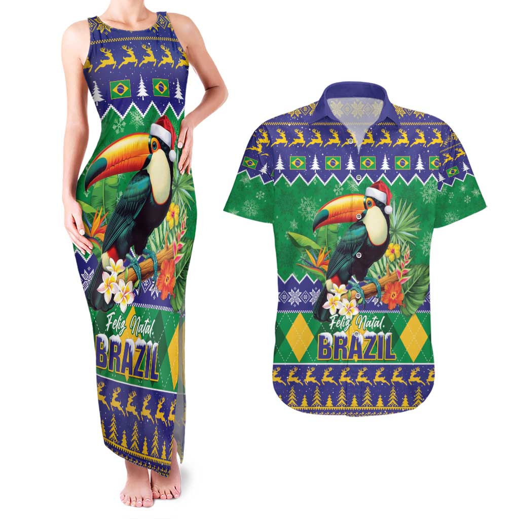 Brazil Christmas Couples Matching Tank Maxi Dress and Hawaiian Shirt Toco Toucan Feliz Natal - Wonder Print Shop