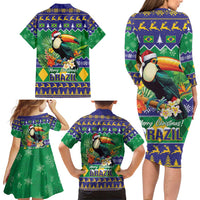 Brazil Christmas Family Matching Long Sleeve Bodycon Dress and Hawaiian Shirt Toco Toucan Feliz Natal - Wonder Print Shop