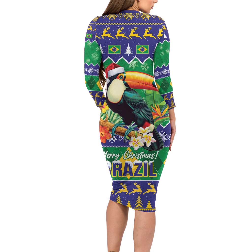 Brazil Christmas Family Matching Long Sleeve Bodycon Dress and Hawaiian Shirt Toco Toucan Feliz Natal - Wonder Print Shop