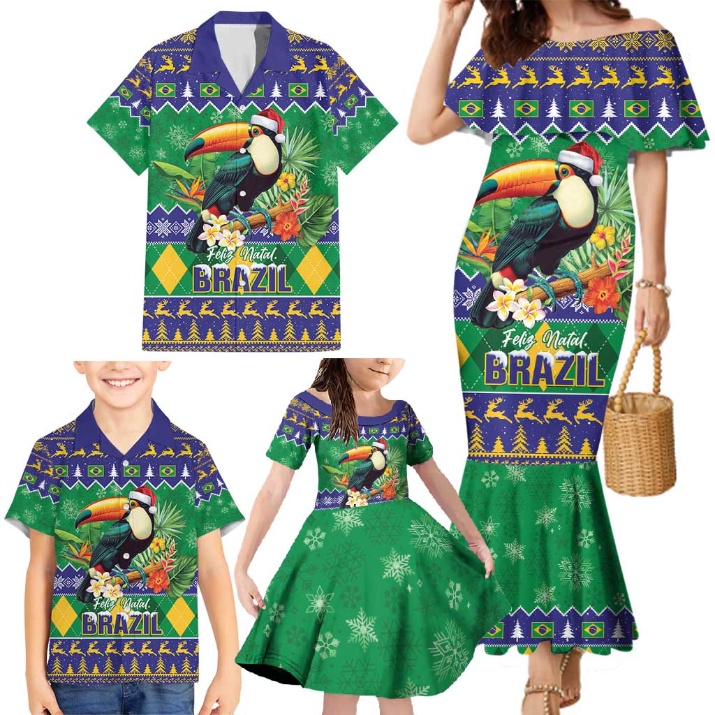 Brazil Christmas Family Matching Mermaid Dress and Hawaiian Shirt Toco Toucan Feliz Natal - Wonder Print Shop
