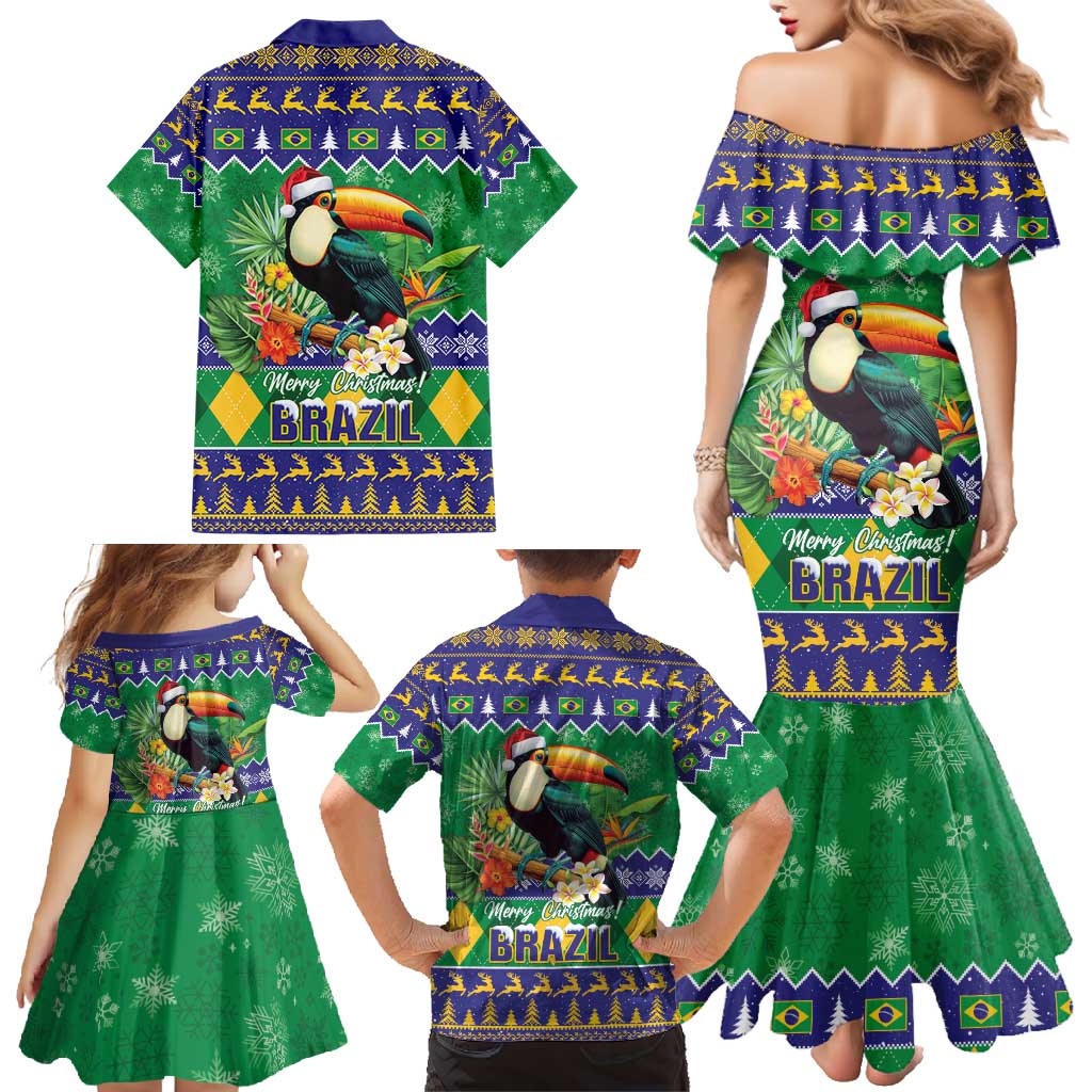 Brazil Christmas Family Matching Mermaid Dress and Hawaiian Shirt Toco Toucan Feliz Natal - Wonder Print Shop