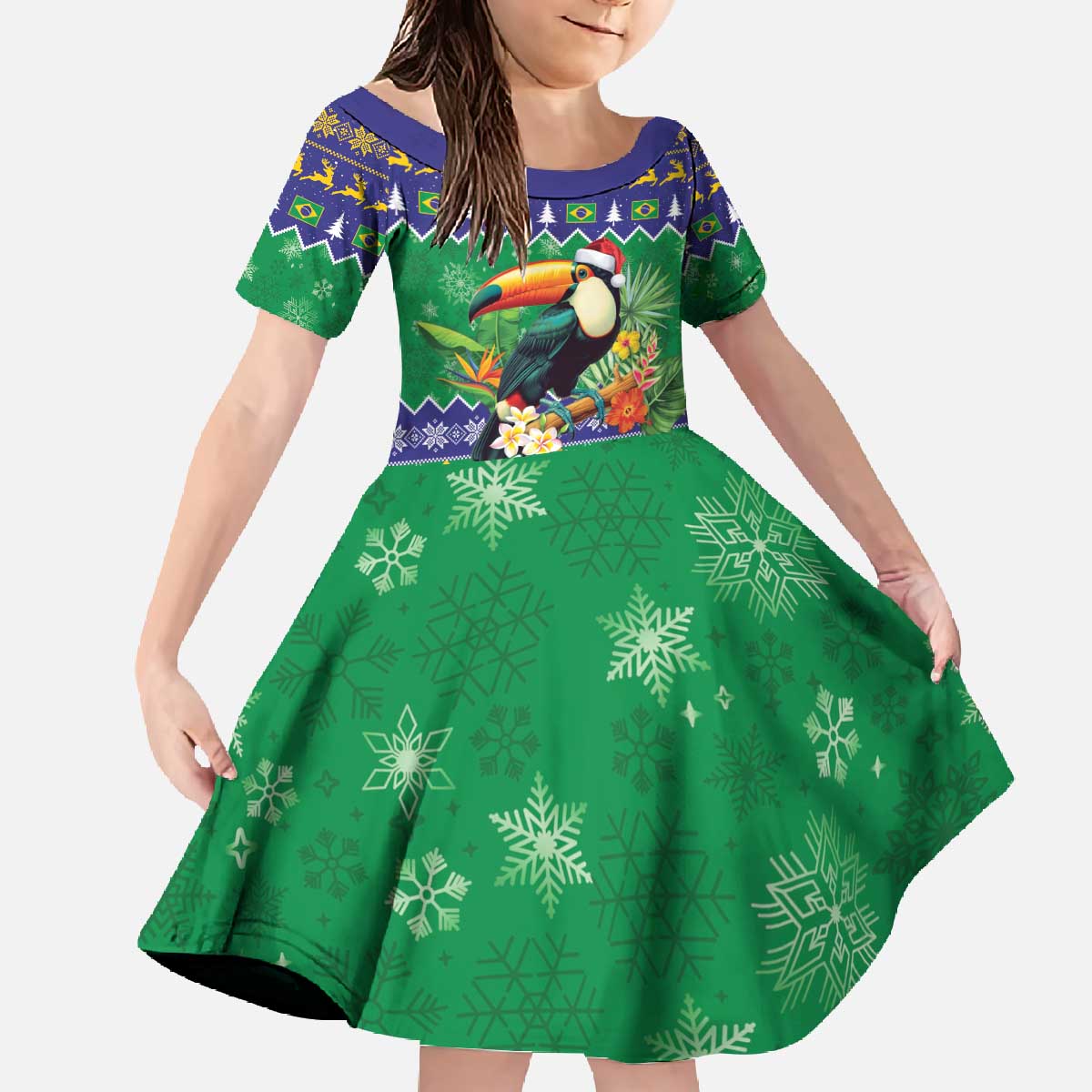 Brazil Christmas Family Matching Off The Shoulder Long Sleeve Dress and Hawaiian Shirt Toco Toucan Feliz Natal - Wonder Print Shop