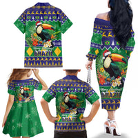 Brazil Christmas Family Matching Off The Shoulder Long Sleeve Dress and Hawaiian Shirt Toco Toucan Feliz Natal - Wonder Print Shop