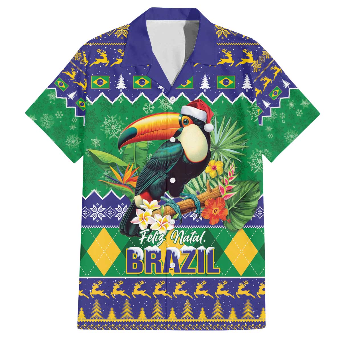 Brazil Christmas Family Matching Off The Shoulder Long Sleeve Dress and Hawaiian Shirt Toco Toucan Feliz Natal - Wonder Print Shop