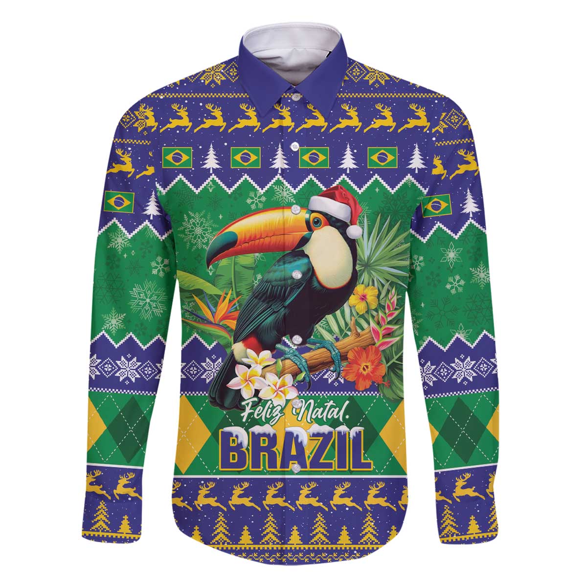 Brazil Christmas Family Matching Off The Shoulder Long Sleeve Dress and Hawaiian Shirt Toco Toucan Feliz Natal - Wonder Print Shop