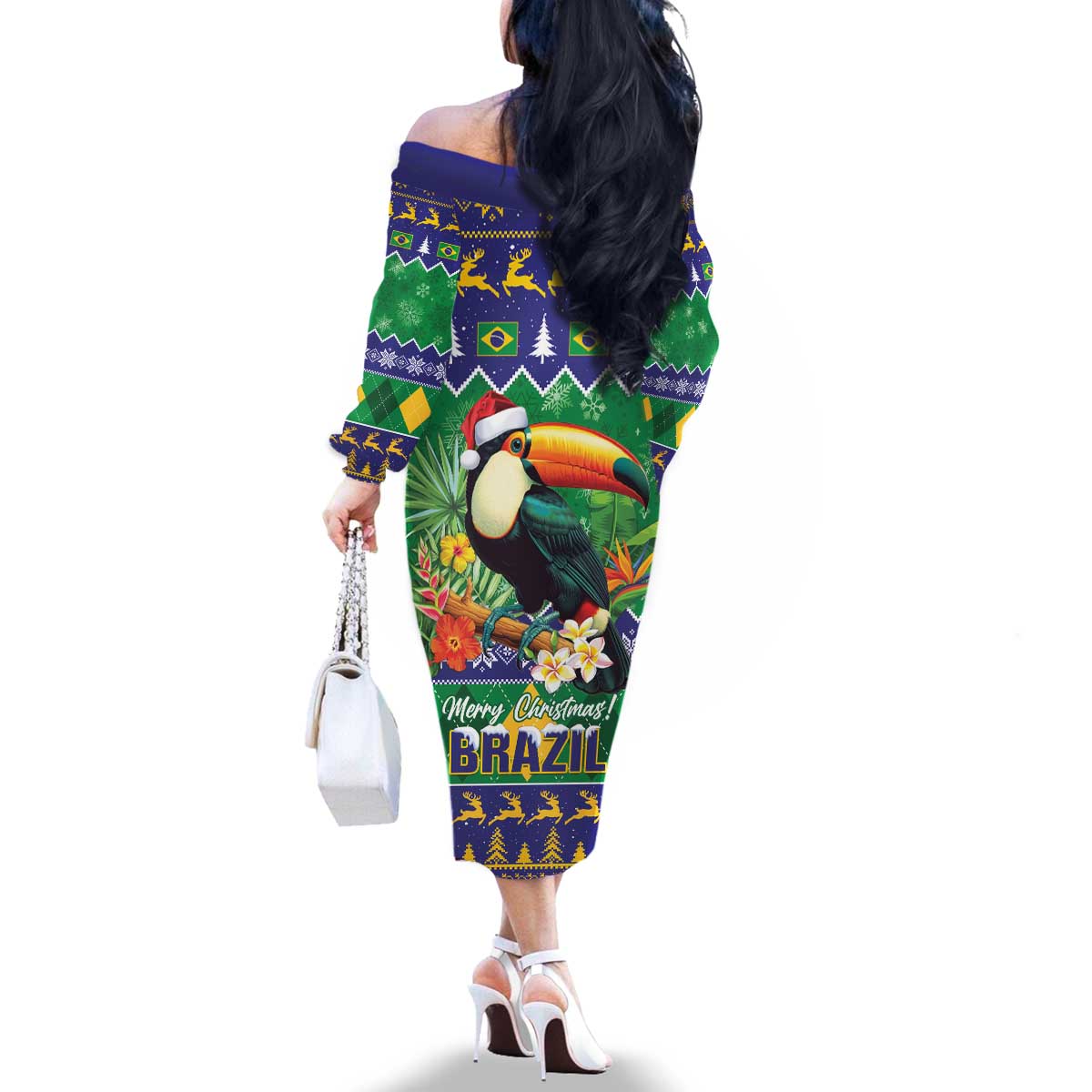 Brazil Christmas Family Matching Off The Shoulder Long Sleeve Dress and Hawaiian Shirt Toco Toucan Feliz Natal - Wonder Print Shop