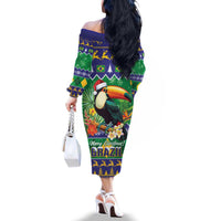 Brazil Christmas Family Matching Off The Shoulder Long Sleeve Dress and Hawaiian Shirt Toco Toucan Feliz Natal - Wonder Print Shop
