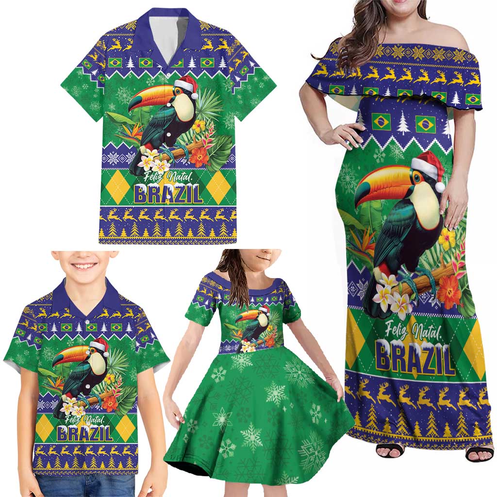 Brazil Christmas Family Matching Off Shoulder Maxi Dress and Hawaiian Shirt Toco Toucan Feliz Natal - Wonder Print Shop