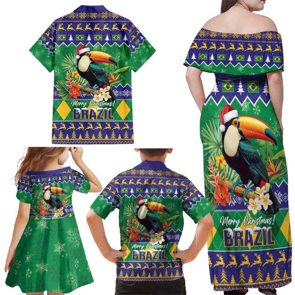 Brazil Christmas Family Matching Off Shoulder Maxi Dress and Hawaiian Shirt Toco Toucan Feliz Natal - Wonder Print Shop