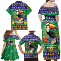 Brazil Christmas Family Matching Off Shoulder Maxi Dress and Hawaiian Shirt Toco Toucan Feliz Natal - Wonder Print Shop