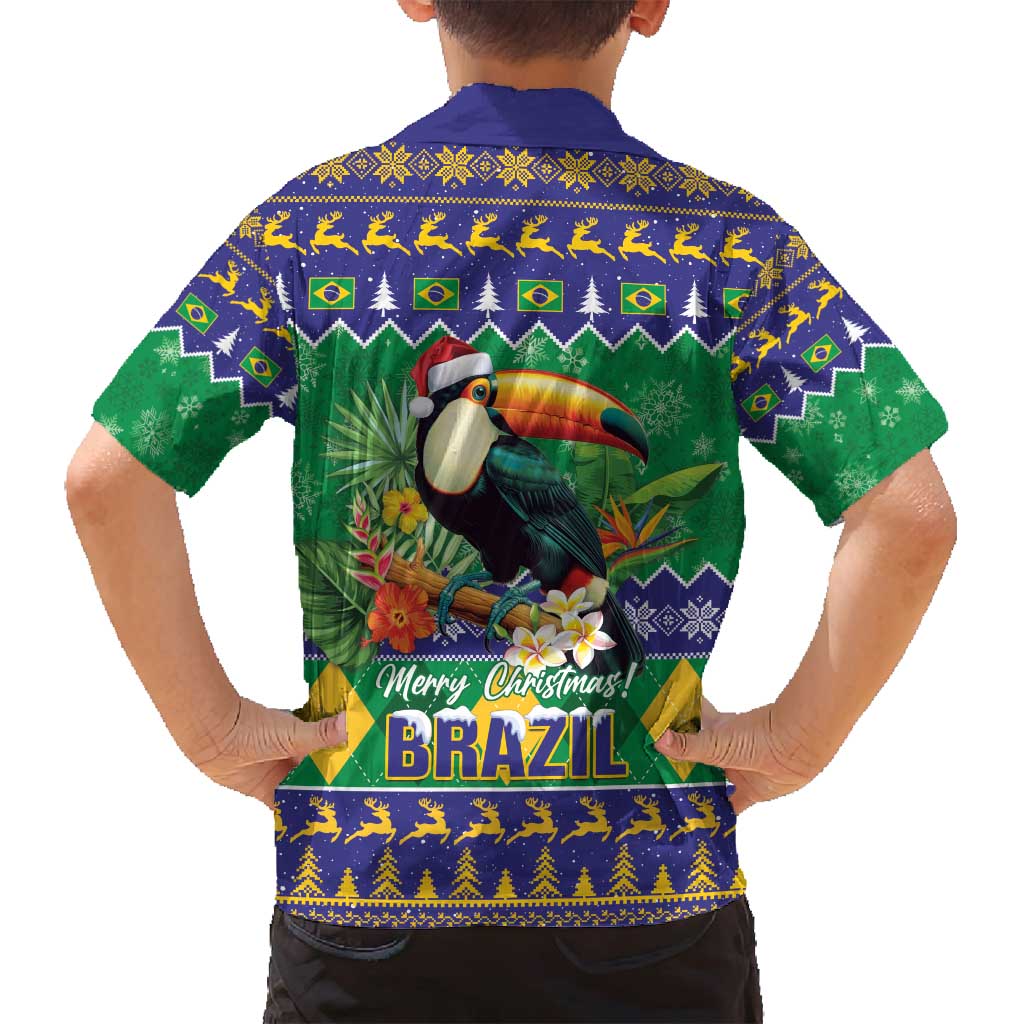 Brazil Christmas Family Matching Off Shoulder Short Dress and Hawaiian Shirt Toco Toucan Feliz Natal - Wonder Print Shop