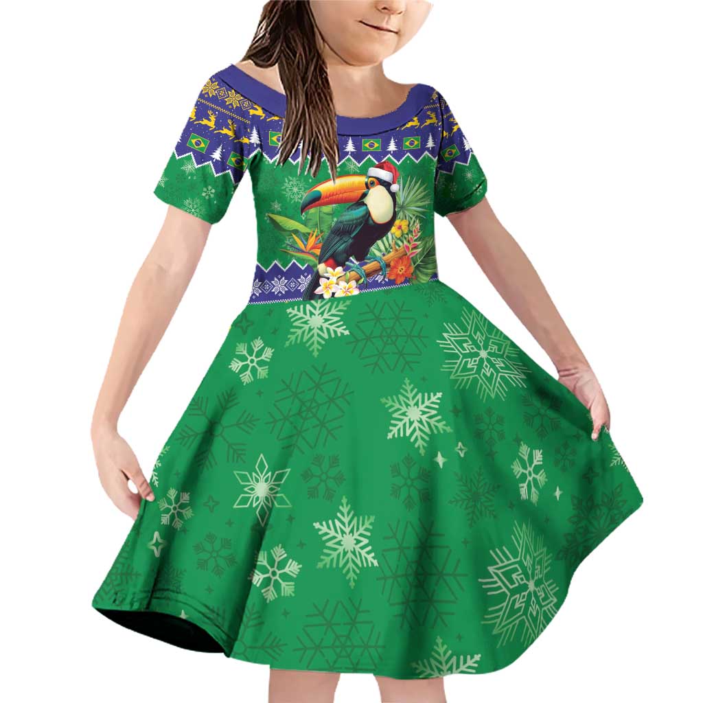 Brazil Christmas Family Matching Off Shoulder Short Dress and Hawaiian Shirt Toco Toucan Feliz Natal - Wonder Print Shop