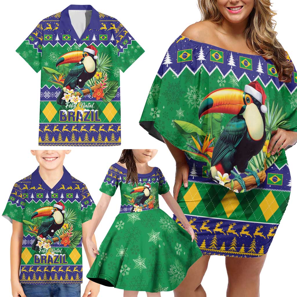 Brazil Christmas Family Matching Off Shoulder Short Dress and Hawaiian Shirt Toco Toucan Feliz Natal - Wonder Print Shop