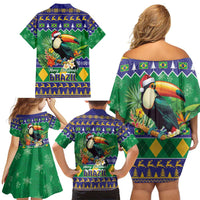 Brazil Christmas Family Matching Off Shoulder Short Dress and Hawaiian Shirt Toco Toucan Feliz Natal - Wonder Print Shop