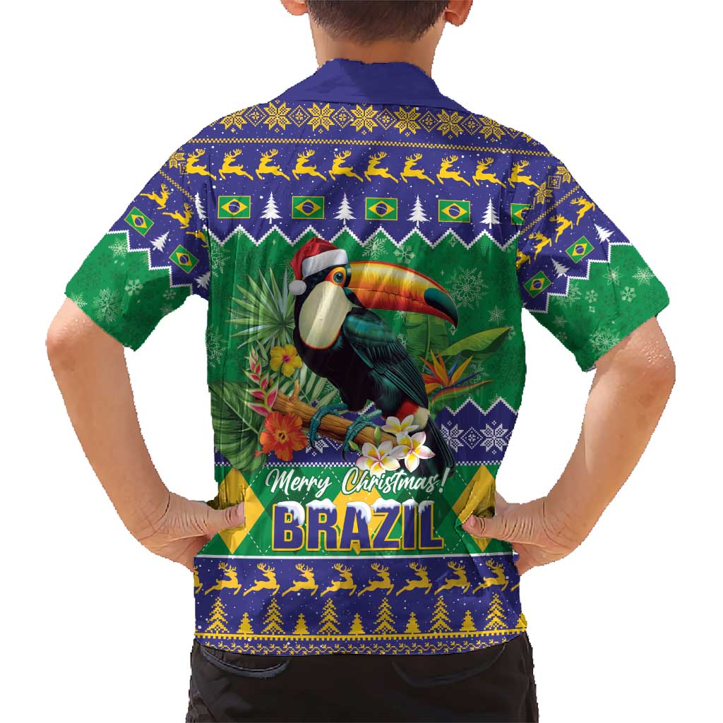 Brazil Christmas Family Matching Short Sleeve Bodycon Dress and Hawaiian Shirt Toco Toucan Feliz Natal - Wonder Print Shop