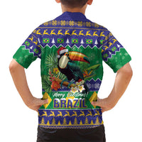Brazil Christmas Family Matching Short Sleeve Bodycon Dress and Hawaiian Shirt Toco Toucan Feliz Natal - Wonder Print Shop