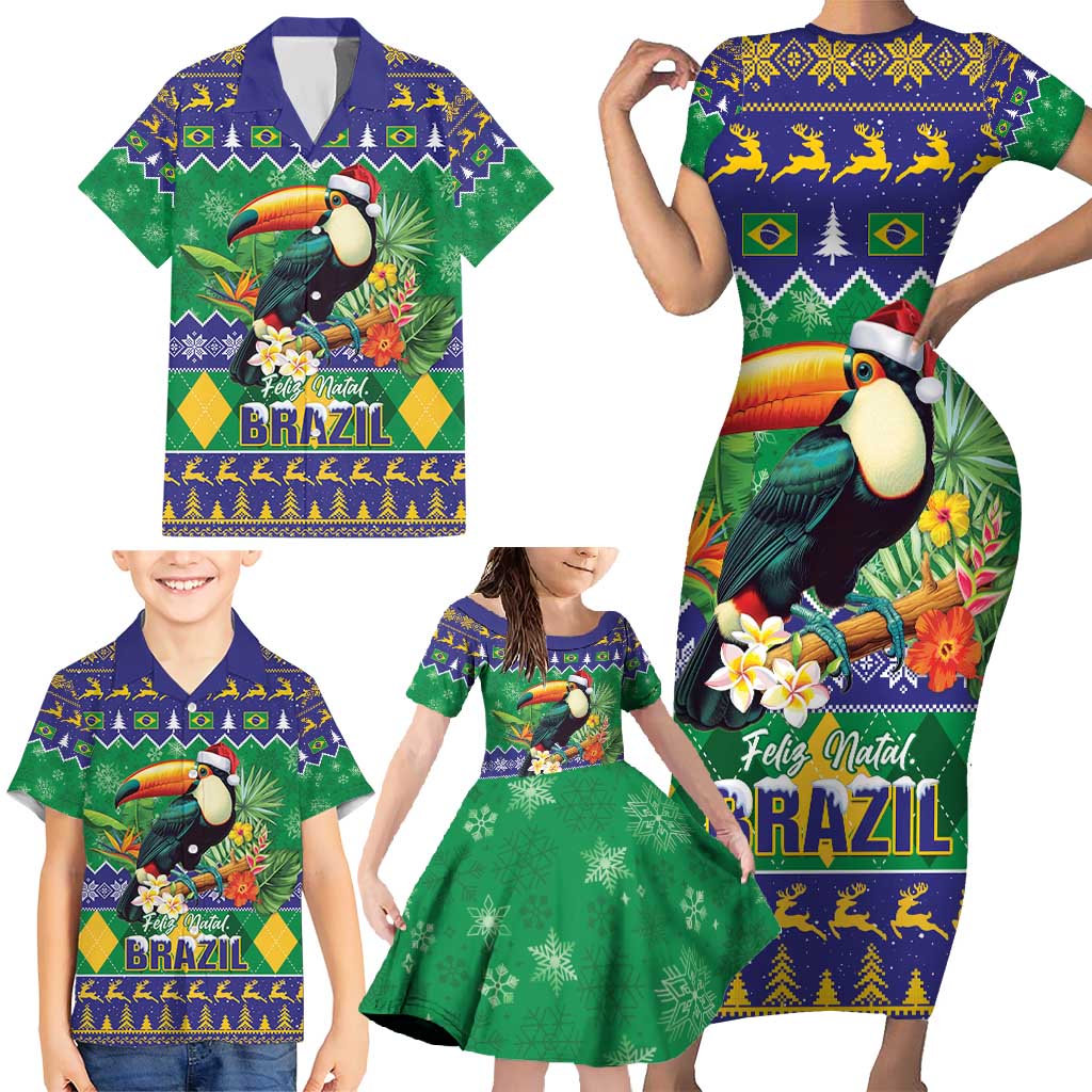 Brazil Christmas Family Matching Short Sleeve Bodycon Dress and Hawaiian Shirt Toco Toucan Feliz Natal - Wonder Print Shop