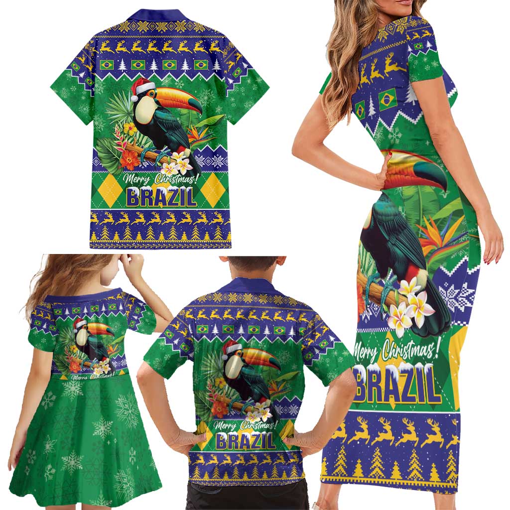 Brazil Christmas Family Matching Short Sleeve Bodycon Dress and Hawaiian Shirt Toco Toucan Feliz Natal - Wonder Print Shop
