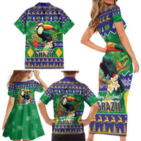 Brazil Christmas Family Matching Short Sleeve Bodycon Dress and Hawaiian Shirt Toco Toucan Feliz Natal - Wonder Print Shop