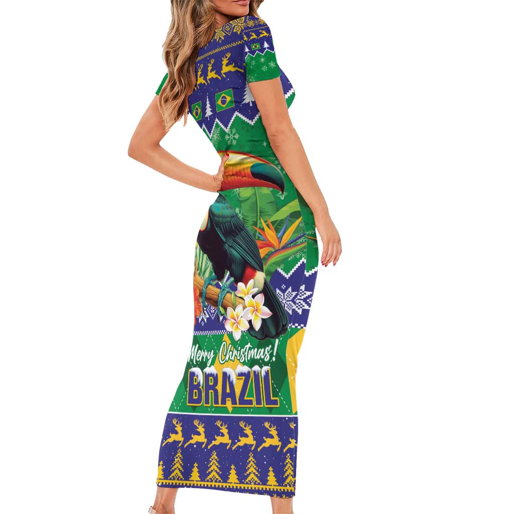 Brazil Christmas Family Matching Short Sleeve Bodycon Dress and Hawaiian Shirt Toco Toucan Feliz Natal - Wonder Print Shop