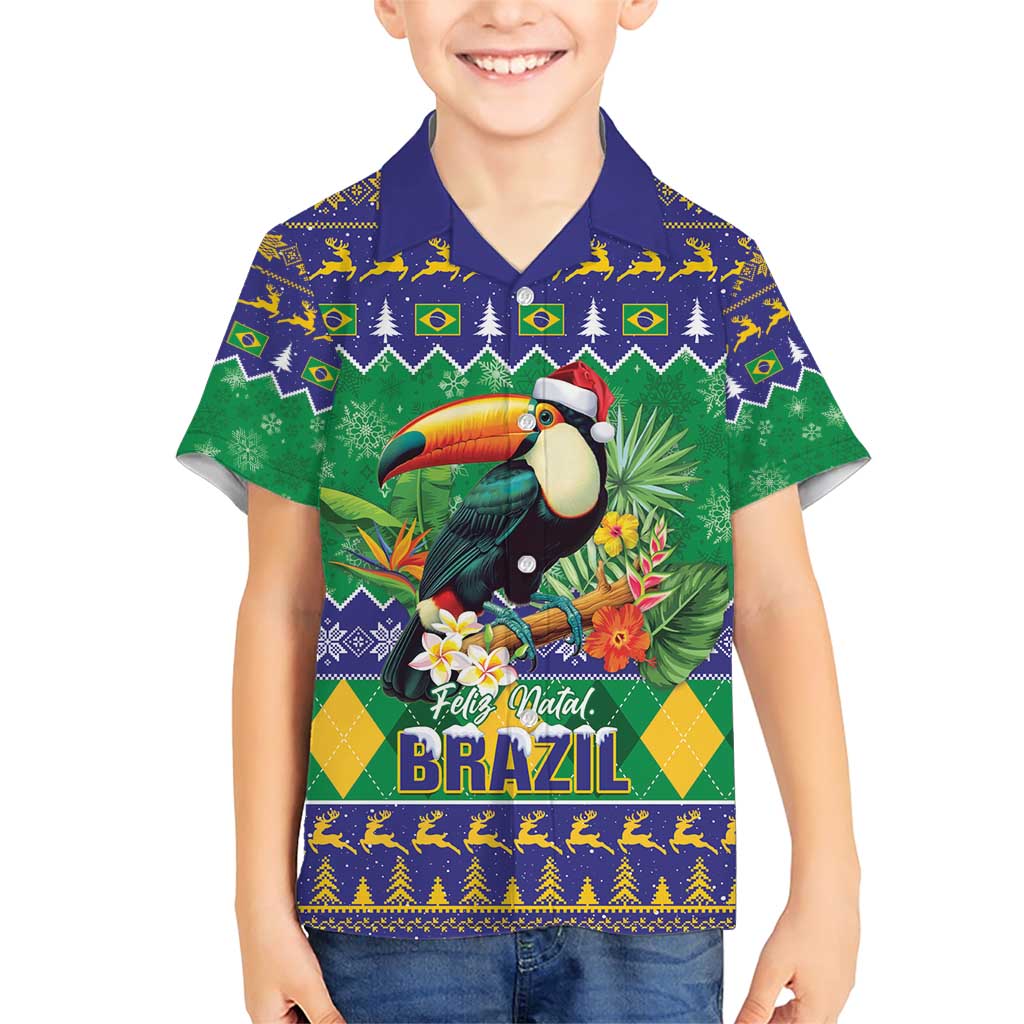 Brazil Christmas Family Matching Short Sleeve Bodycon Dress and Hawaiian Shirt Toco Toucan Feliz Natal - Wonder Print Shop
