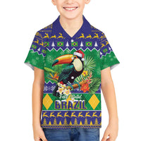 Brazil Christmas Family Matching Short Sleeve Bodycon Dress and Hawaiian Shirt Toco Toucan Feliz Natal - Wonder Print Shop
