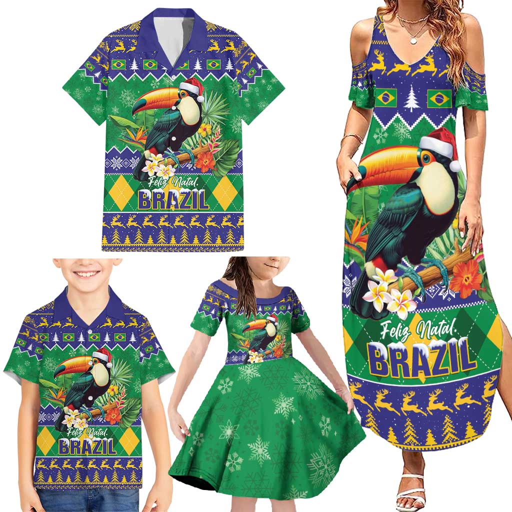 Brazil Christmas Family Matching Summer Maxi Dress and Hawaiian Shirt Toco Toucan Feliz Natal - Wonder Print Shop