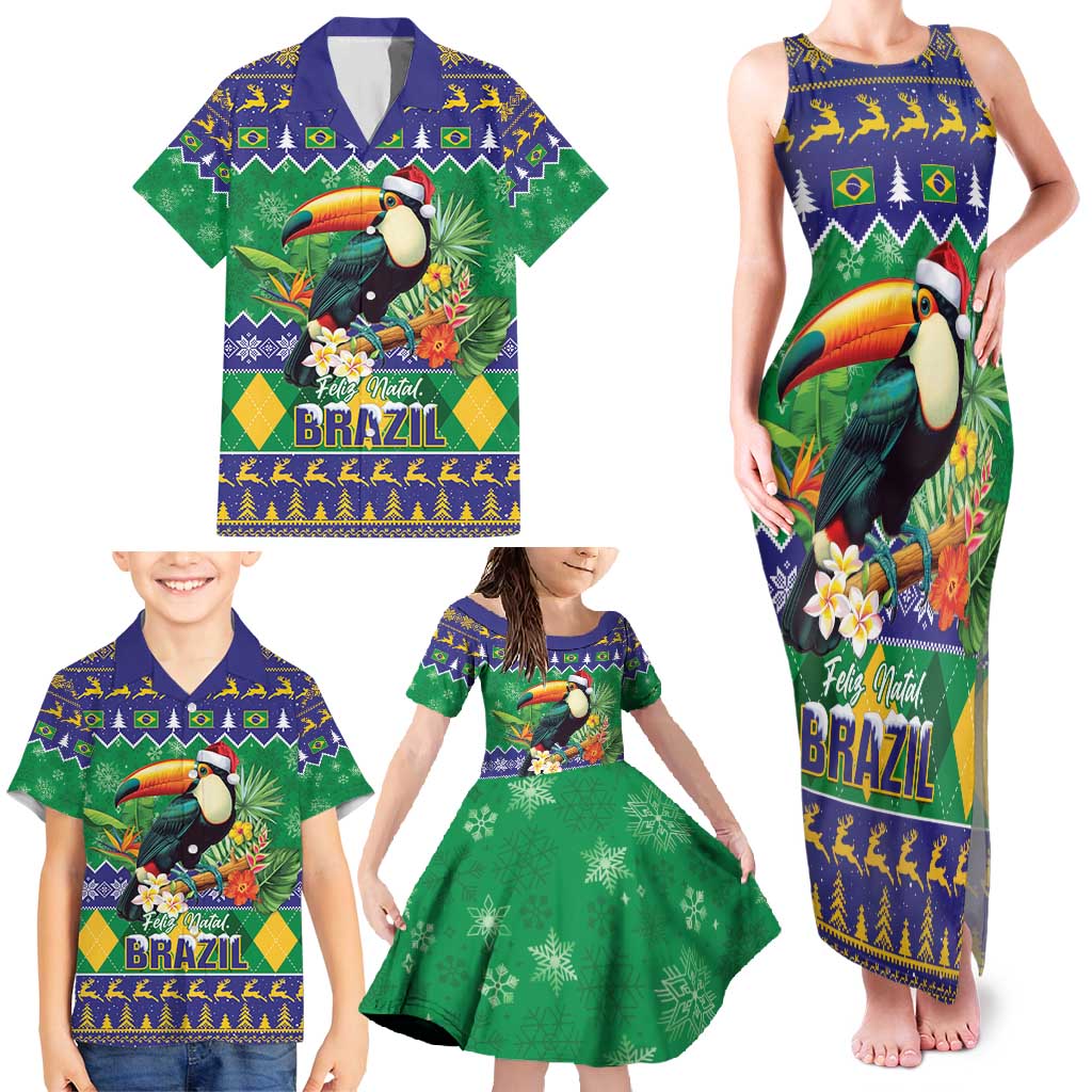 Brazil Christmas Family Matching Tank Maxi Dress and Hawaiian Shirt Toco Toucan Feliz Natal - Wonder Print Shop