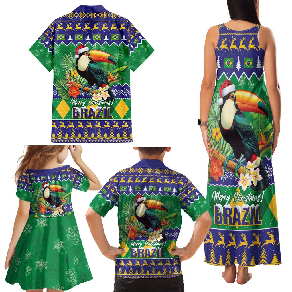 Brazil Christmas Family Matching Tank Maxi Dress and Hawaiian Shirt Toco Toucan Feliz Natal - Wonder Print Shop