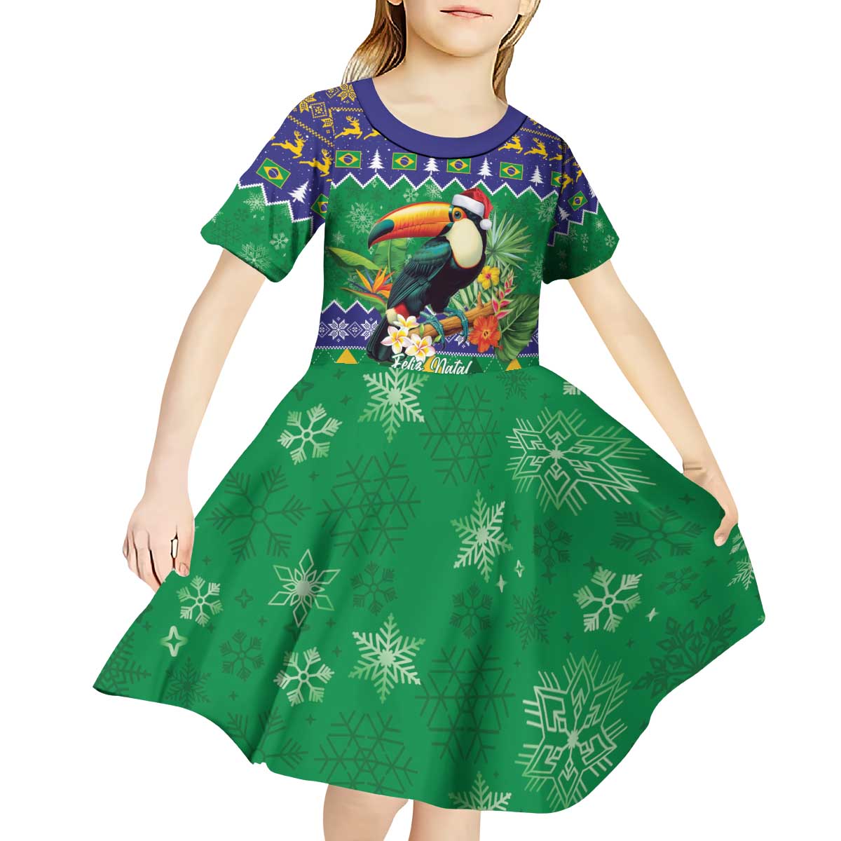 Brazil Christmas Kid Short Sleeve Dress Toco Toucan Feliz Natal - Wonder Print Shop