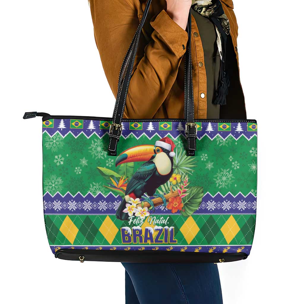 Brazil Christmas Leather Tote Bag Toco Toucan Feliz Natal - Wonder Print Shop