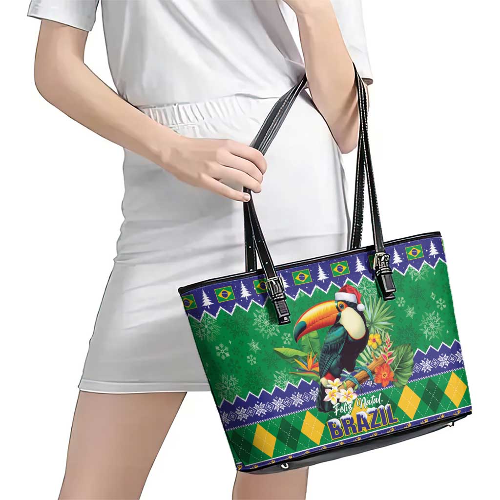 Brazil Christmas Leather Tote Bag Toco Toucan Feliz Natal - Wonder Print Shop