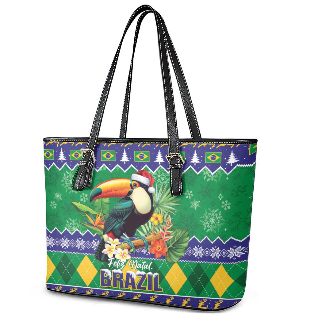 Brazil Christmas Leather Tote Bag Toco Toucan Feliz Natal - Wonder Print Shop