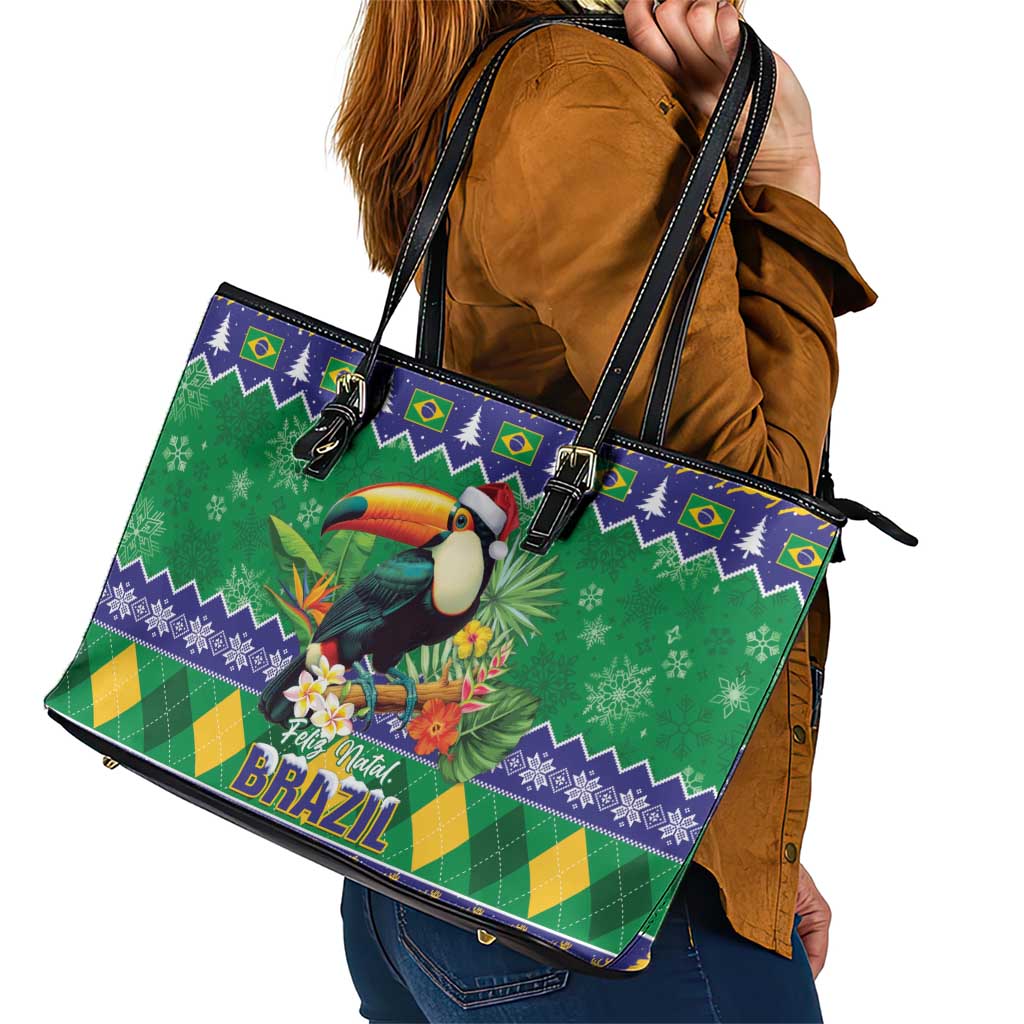 Brazil Christmas Leather Tote Bag Toco Toucan Feliz Natal - Wonder Print Shop