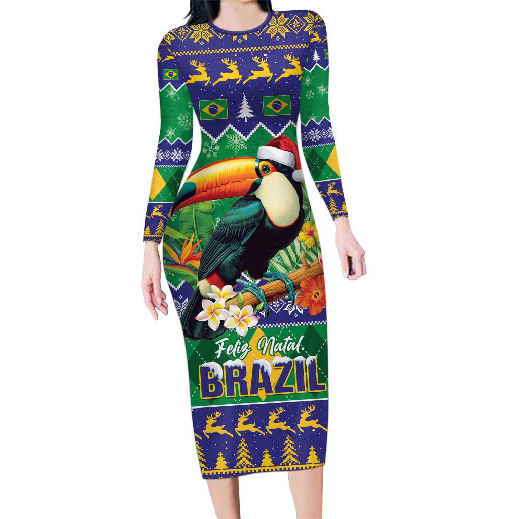 Brazil Christmas Long Sleeve Bodycon Dress Toco Toucan Feliz Natal - Wonder Print Shop