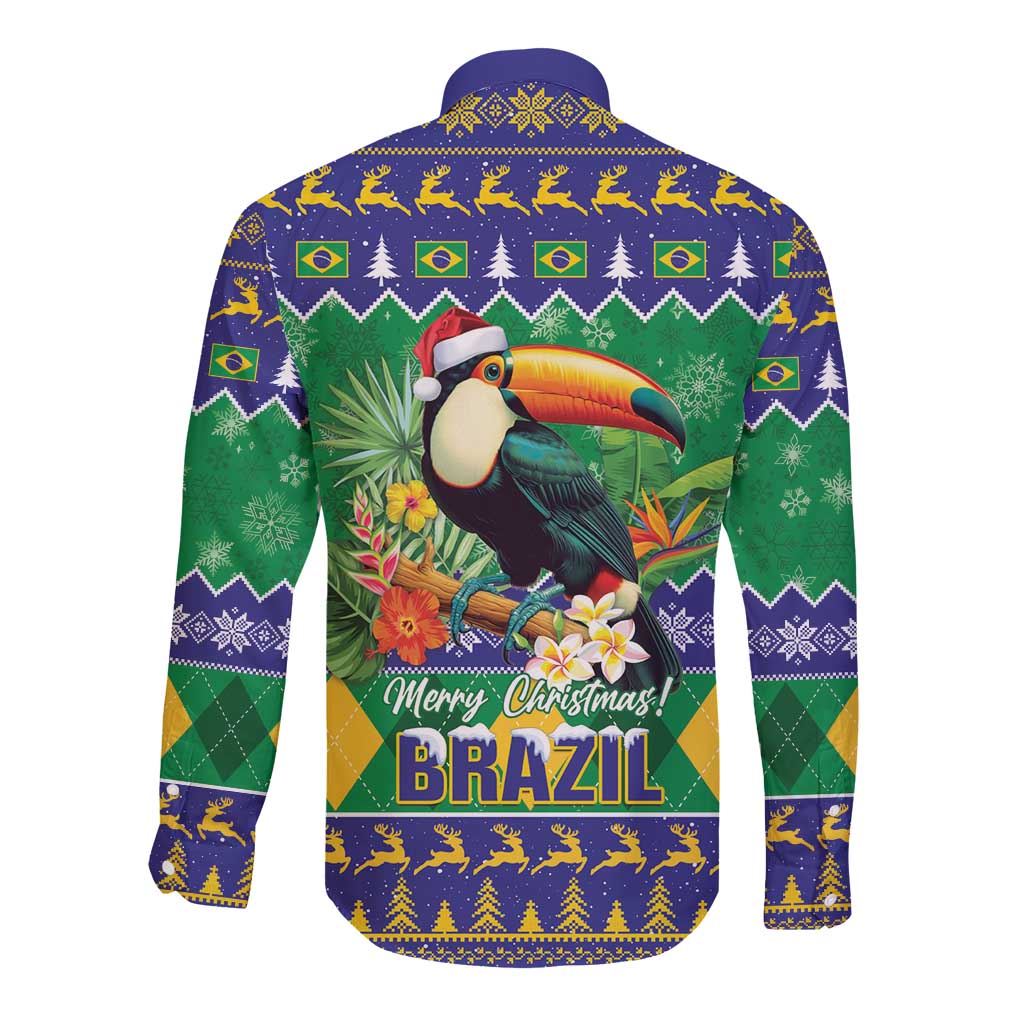 Brazil Christmas Long Sleeve Button Shirt Toco Toucan Feliz Natal - Wonder Print Shop