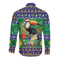 Brazil Christmas Long Sleeve Button Shirt Toco Toucan Feliz Natal - Wonder Print Shop