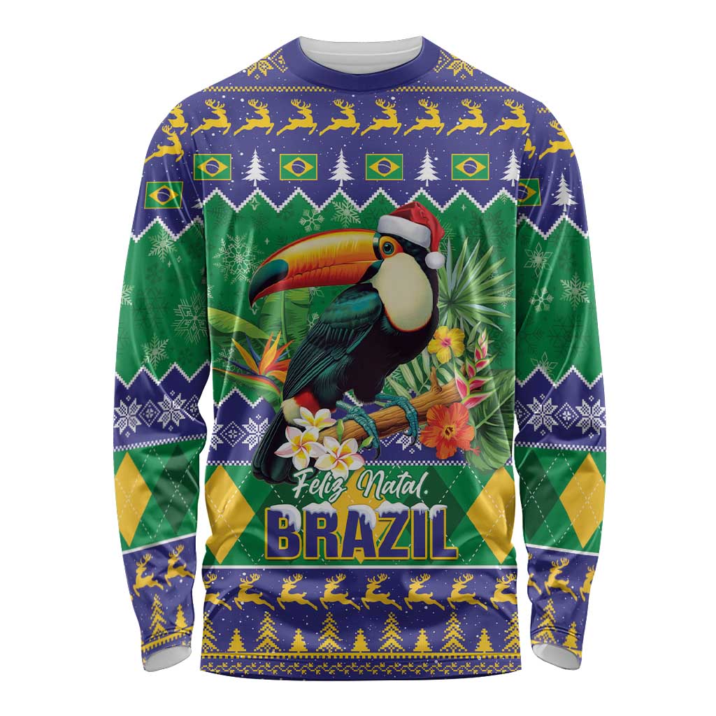Brazil Christmas Long Sleeve Shirt Toco Toucan Feliz Natal - Wonder Print Shop