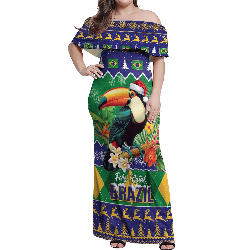 Brazil Christmas Off Shoulder Maxi Dress Toco Toucan Feliz Natal - Wonder Print Shop