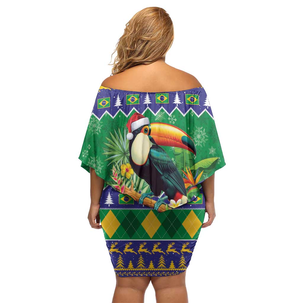 Brazil Christmas Off Shoulder Short Dress Toco Toucan Feliz Natal - Wonder Print Shop