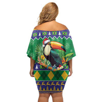 Brazil Christmas Off Shoulder Short Dress Toco Toucan Feliz Natal - Wonder Print Shop