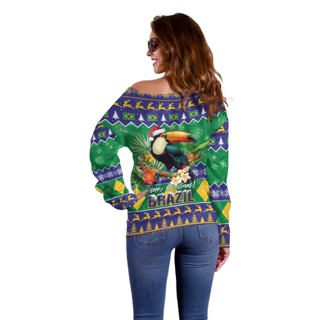 Brazil Christmas Off Shoulder Sweater Toco Toucan Feliz Natal - Wonder Print Shop
