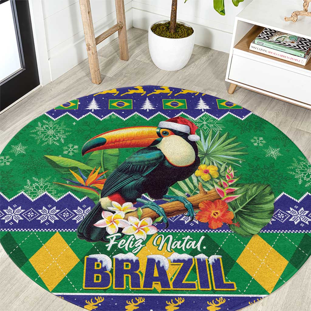 Brazil Christmas Round Carpet Toco Toucan Feliz Natal